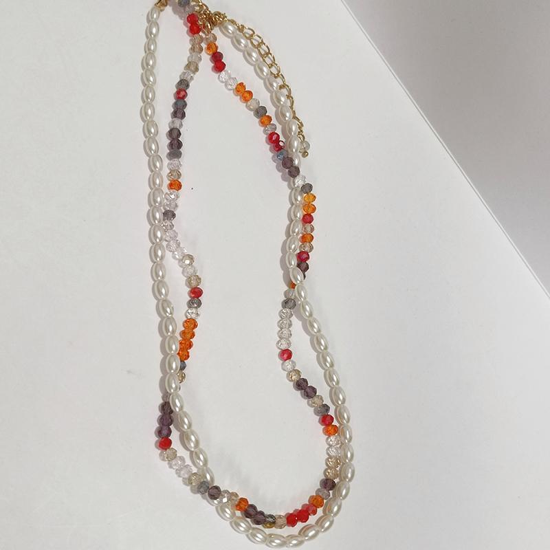 Elegant Pearl Beaded Choker Necklace For Women Light Luxury Natural Stone Beads Double Layer Clavicle Chain Necklace Jewelry