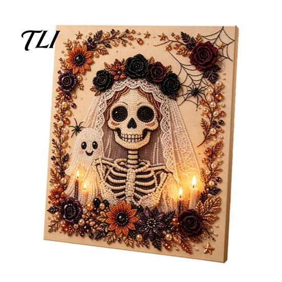 Reusable Seasonal Wall Decoration Halloween Faux Pearl Art Kit, Crow Pumpkin Painting DIY 7.87 x Stress Relief Project for Home Inch Cute