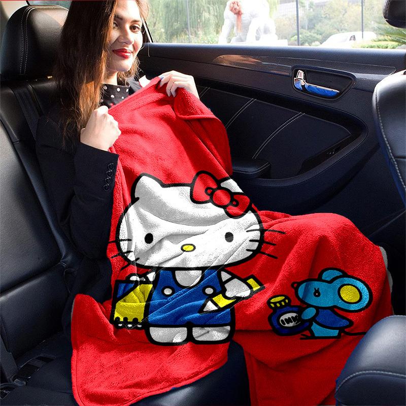 1шт. Плед с дизайном Hello Kitty и Синего Мышонка - Для дома, офиса, улицы, подарок, подходит для всех сезоновz041729
