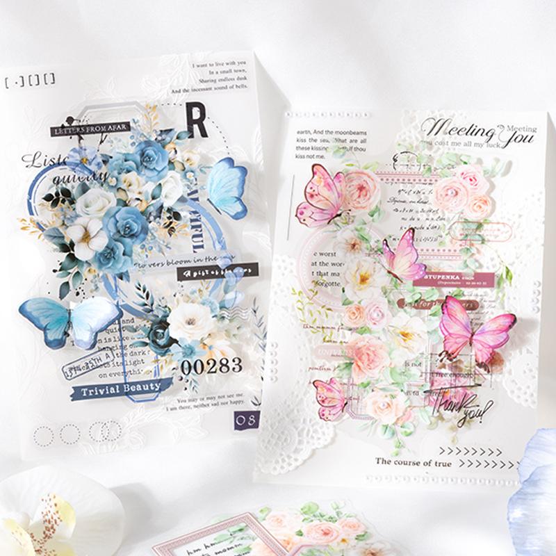 Mr. Paper, 6 Styles, 10pcs/pack, Flower English Element Stickers, Scrapbook Collage, Picture Book Gift Card Decoration Stickers