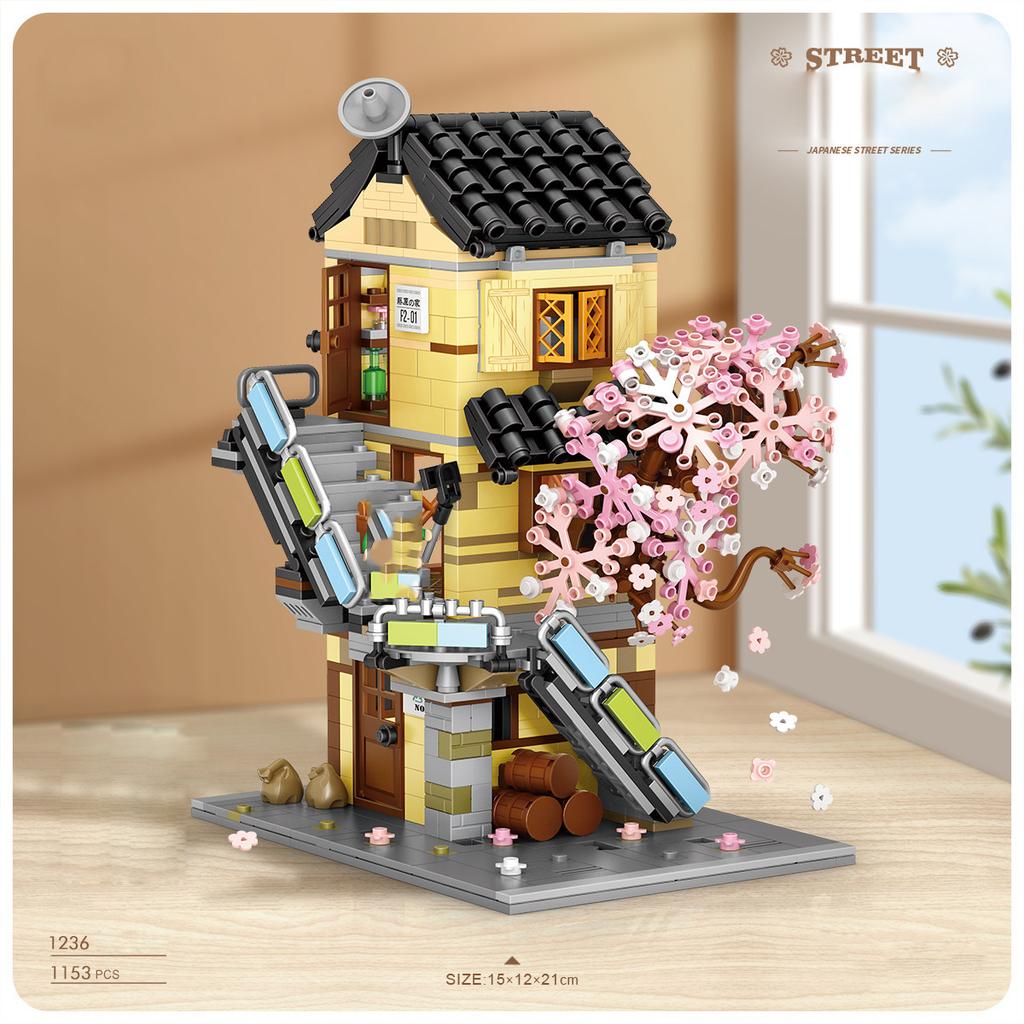 3In1 Japan City Street View Mini Block Ramen Restaurant Apartment Fruits Vegetable Shop Building Bricks Construction Toys