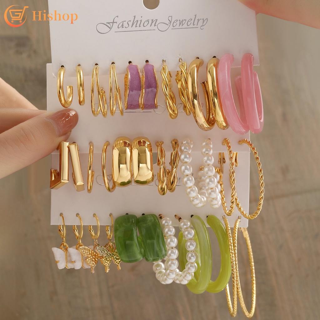 iF ME 18 пар/компл. золотые серьги для женщин, серьги-кольца из смолы с бабочками, аксессуары, ювелирные изделия