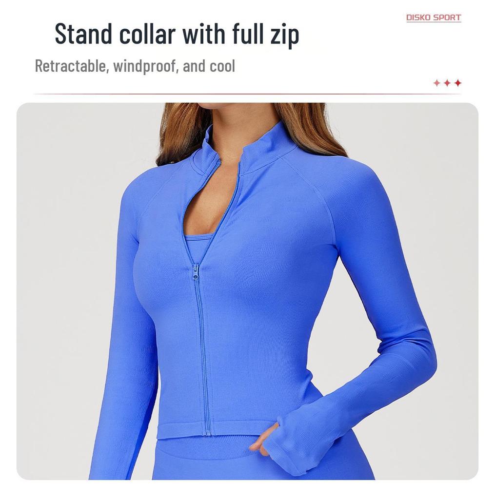 Женская бесшовная спортивная куртка ZeChuang с воротником-стойкой, облегающая, для йоги - ветрозащитная, теплая, спортивный топ для бега