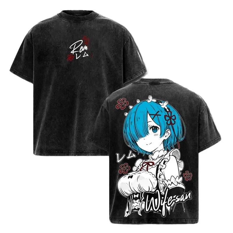 Re:ZERO Rem Anime T-shirt Vintage Y2k Washed Oversized Tees Tops Summer Short Sleeve Casual Cotton Tshirt Men Women Clothing