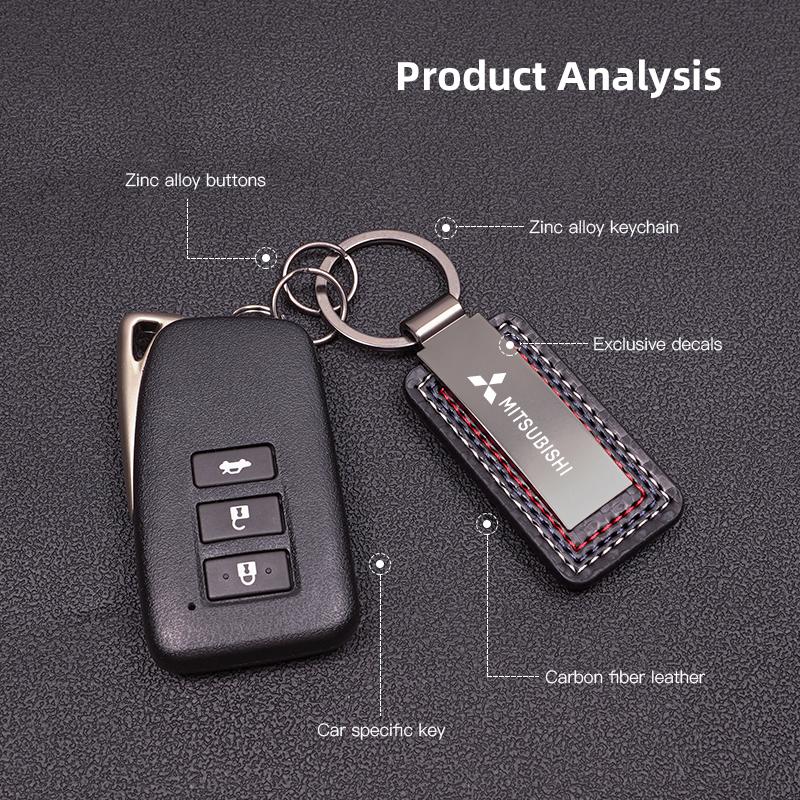 Carbon Fiber Leather Car Logo Keychain Key Ring Pendant For Mitsubishi Lancer Ralliart ASX Mirage Pajero Xpander Attrage L200