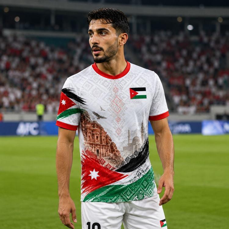 New 2026 men's Jordanian flag 3D print short-sleeved soccer jersey T-shirt, suitable for everyday wear and training.