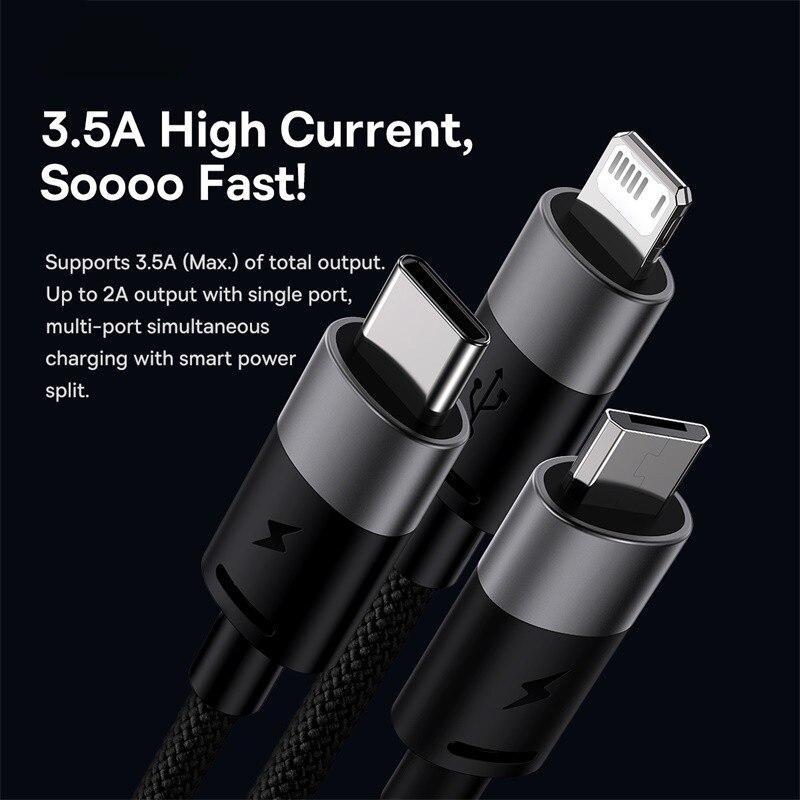 Baseus 3-в-1 USB-кабель Micro USB Type-C Быстрая зарядка Micro USB Type-C Кабель для передачи данных Для IP 14 13 Samsung Huawei