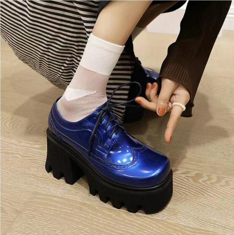 Весенне-осенняя обувь, женские туфли из лакированной кожи на платформе, туфли-лодочки на высокой платформе и толстом каблуке, большой размер 34-43