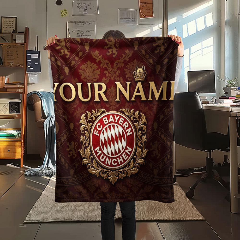 Custom Name,FC Bayern Munich Printed Flannel Blanket, soft throw for bedroom sofa, washable, Christmas present, great gift.