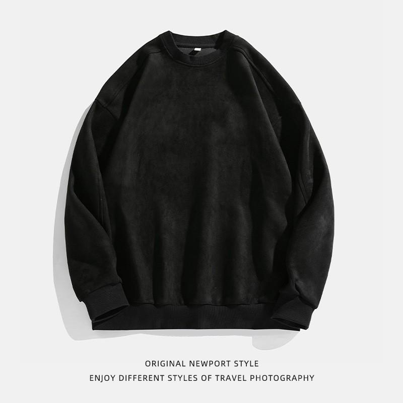 Mens Oversized Retro Suede-Feel Cotton Pullover Sweatshirt Unisex Casual Top