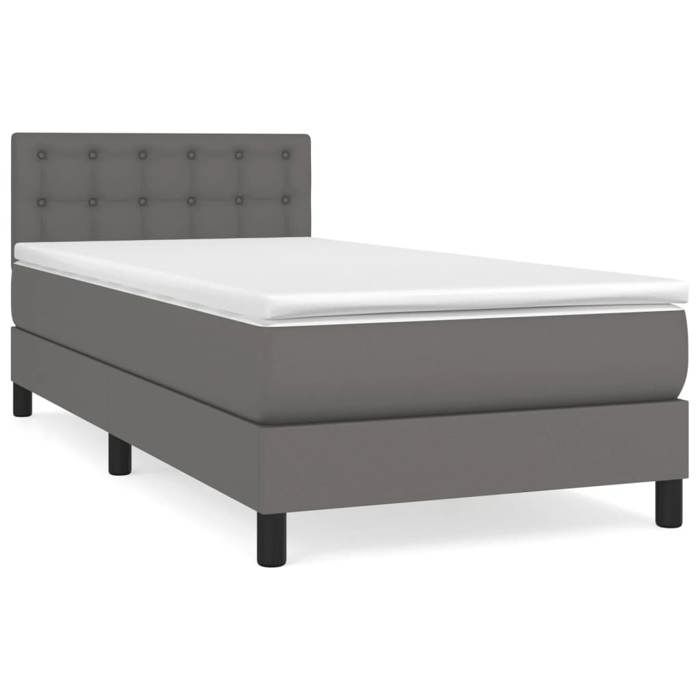 3141105 vidaXL Bed with Box Spring and Mattress Grey 90x200 Cm Faux Leather