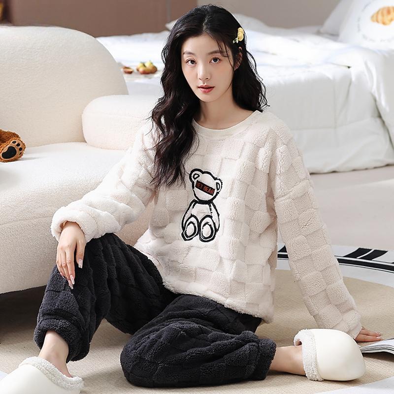 Женский зимний теплый пижамный комплект больших размеров, большая плюшевая пижама для девочек, повседневная пушистая пижама с длинным рукавом