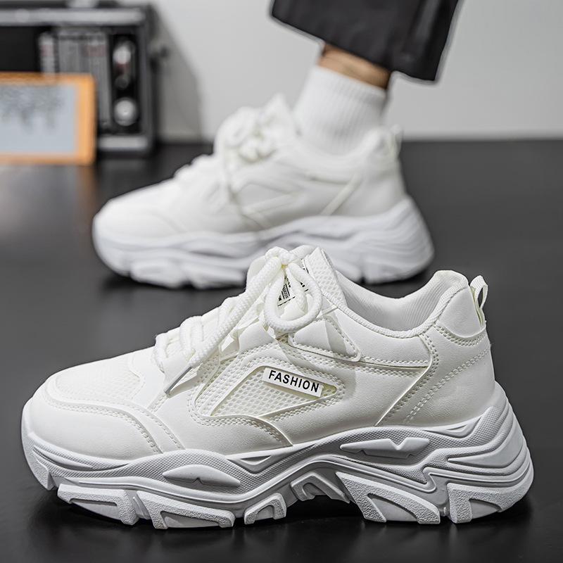 Мужская обувь весна и лето универсальная студенческая повседневная сетчатая спортивная для бега на толстой подошве с увеличением роста черные папины модные белые туфли нескользящие