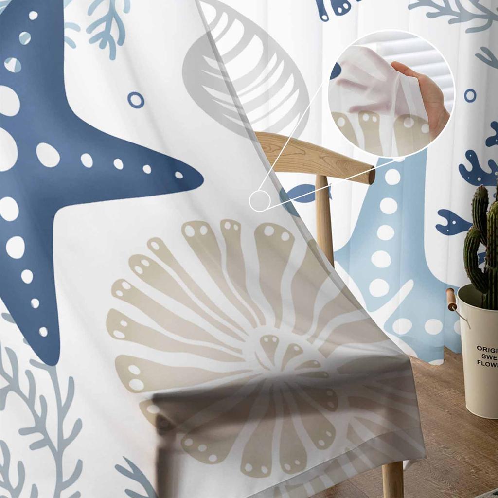 Marine Organisms Corals Starfish Shells Sheer Curtains for Living Room Decoration Window Curtains Kitchen Tulle Voile Curtains