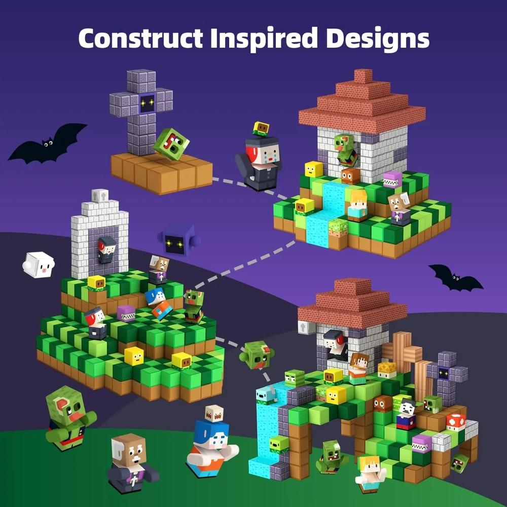 Магнитные строительные блоки Мир Майнкрафт Магнитные Растения Зомби Кирпичный Кубик STEM Сенсорный Набор Игрушек 2025 Лучший подарок для мальчика, девочки, ребенка 3+