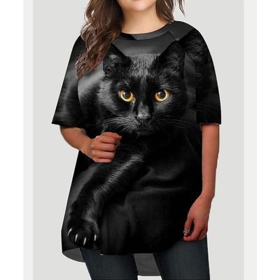 Плюс размер XL-7XL модные цветочные принтованные короткие рукава O-образный вырез топы женские 3d футболки