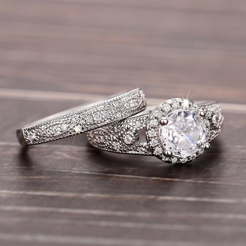 925 Серебряный обручальный комплект колец для женщин с блестящим кубическим цирконием 2 шт. элегантные женские аксессуары для вечеринок роскошные модные ювелирные изделия