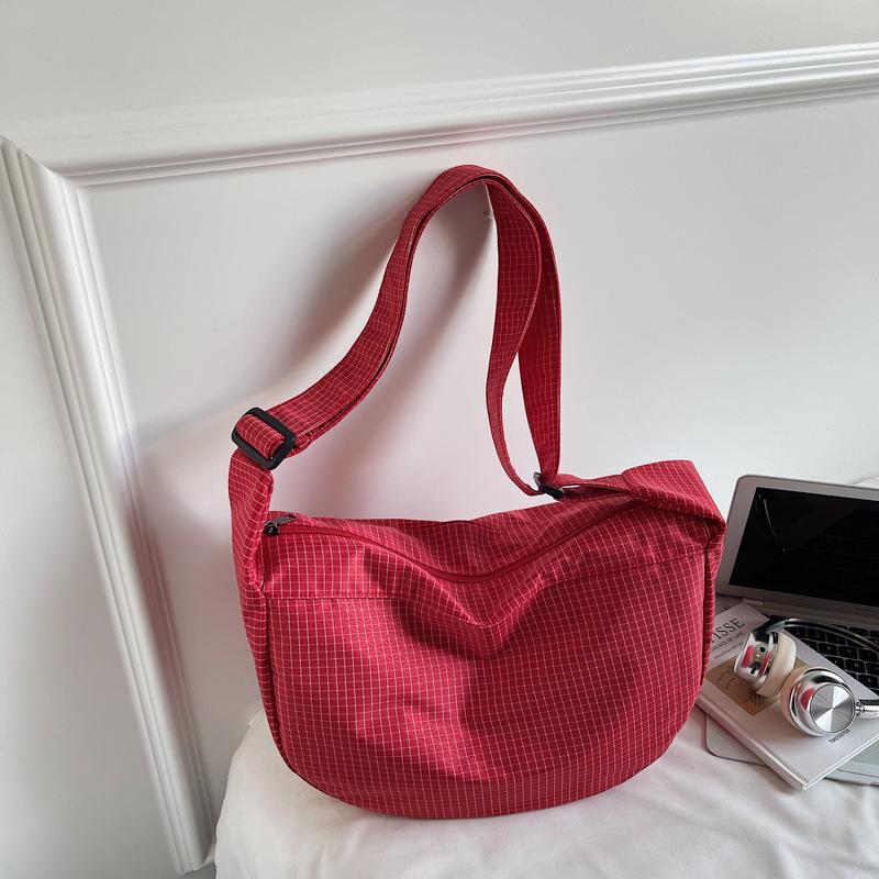 Вместительная клетчатая холщовая сумка женская легкая сумка через плечо кроссбоди сумка-пельмень