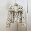 Leopard Point Square Collar Small Short High Waist Fur Coat Women's Winter New Fur Collar Imitation Fur Top