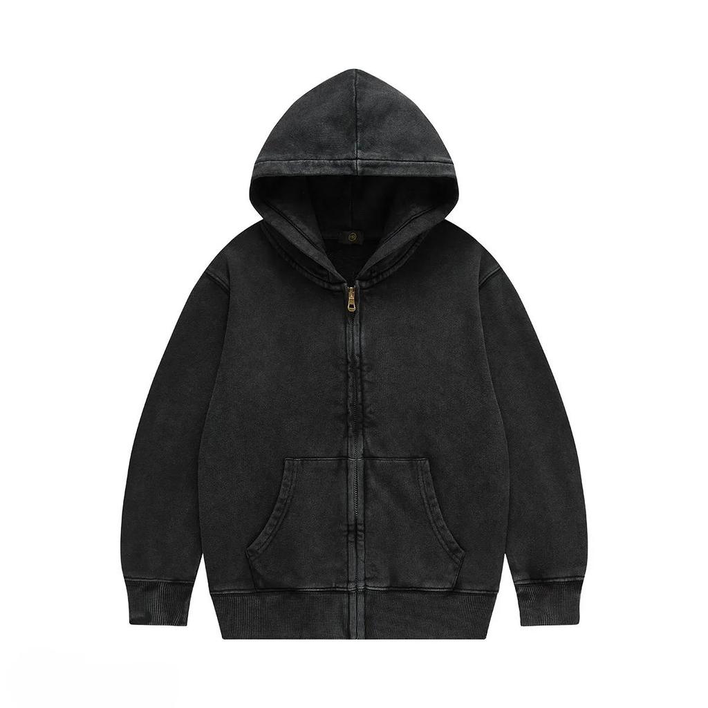 Детская верхняя одежда 2025 Осень Модные Крутые 350г махровый хлопок Винтажные толстовки на молнии Мальчики Девочки Повседневные Спортивные топы Детская одежда