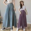 Women Summer Pleated Loose Pants Fashion Female Chiffon Elastic Waist Skirt Pants Wide Leg Pants