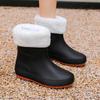 Women’s Fashionable Soft-Soled Waterproof Mid-Tube Rain Boots with Velvet Lining - Non-Slip Winter Wear