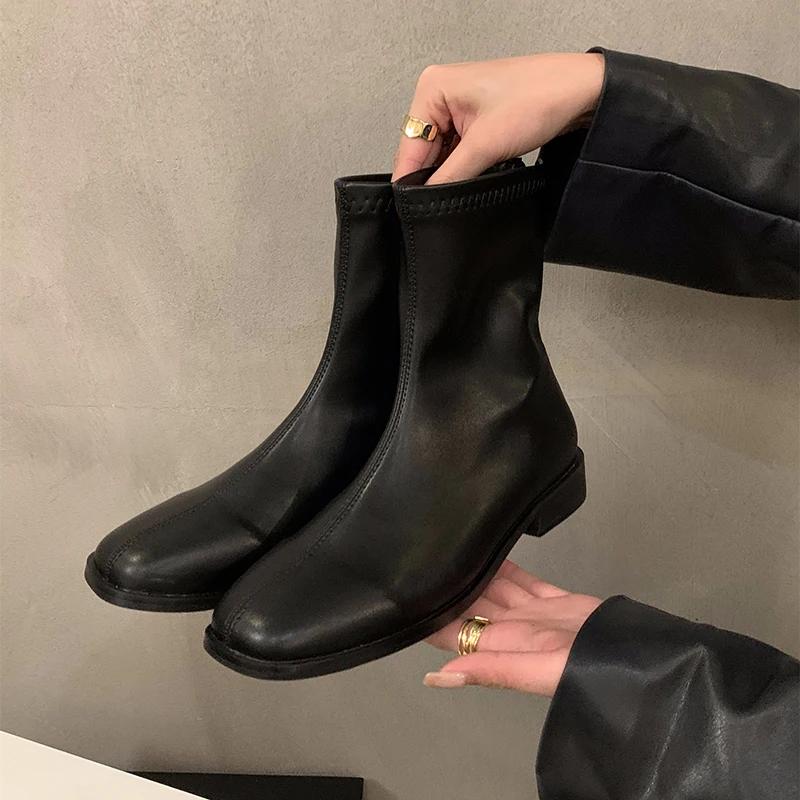 Мода Ретро Стиль Женщины Рыцарь Высокие Сапоги Мода Мягкая Кожа Тонкие Длинные Ботинки Осень Зима Дамы Плоская Обувь