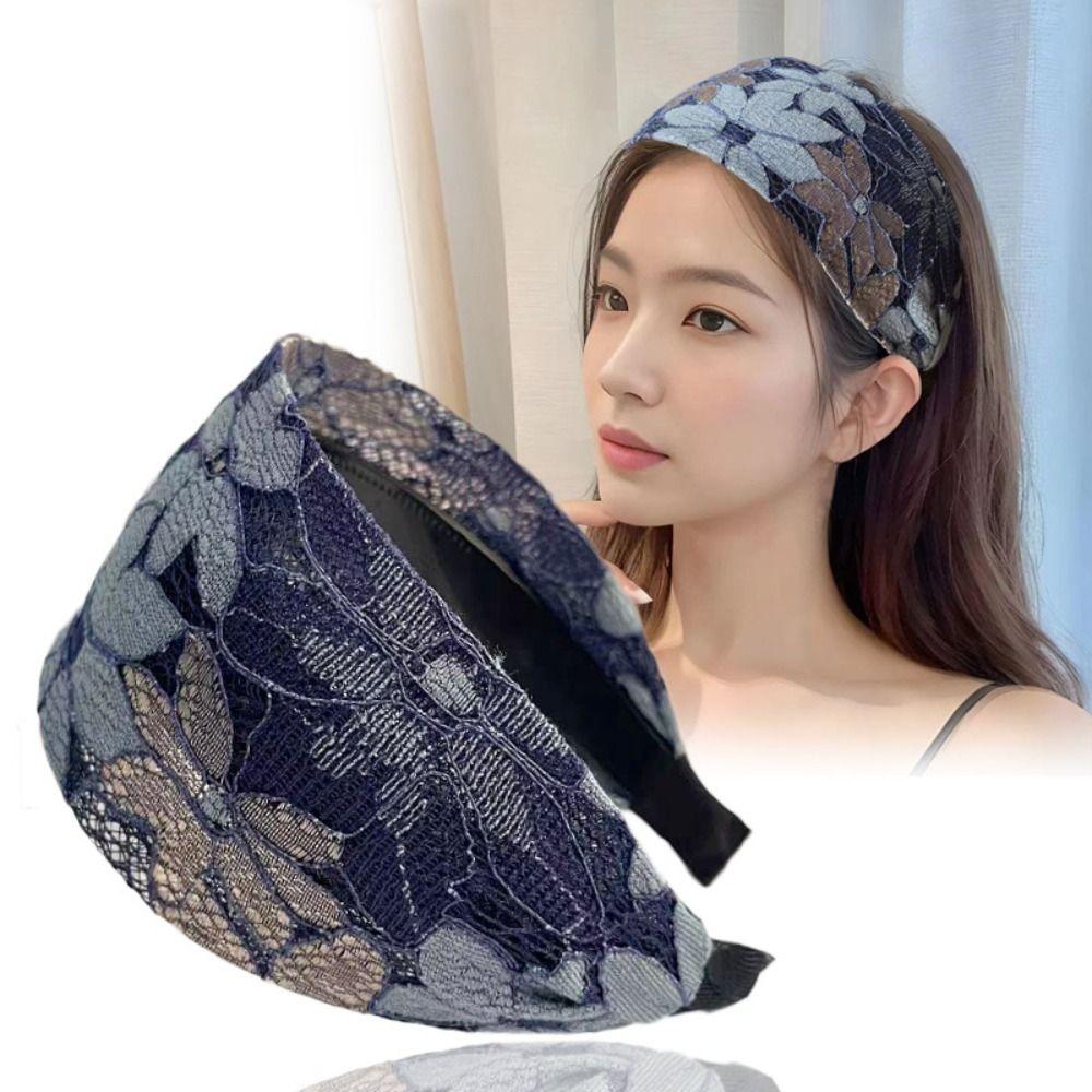 Нескользящий Зубчатый Нескользящий Ободок для Волос Сетка Женский Обруч для Волос Элегантная Кружевная Вышивка Повязка на Голову Девочки