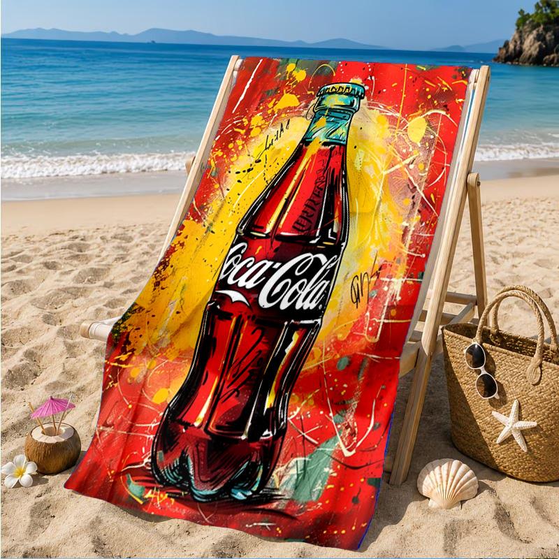 Пляжное полотенце Coca-cola с художественным дизайном, Быстросохнущее, Легкое в уходе, Подходит как для занятий фитнесом, так и для пляжного отдыха, Спортивный незаменимый аксессуар