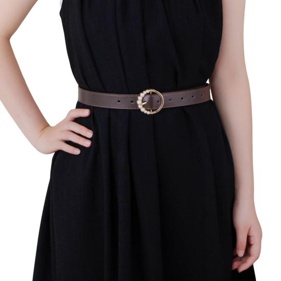 Женский ремень Yousheng из искусственной кожи, украшенный искусственным жемчугом, с пряжкой-булавкой и регулируемыми отверстиями, поясная лента, универсальный модный аксессуар