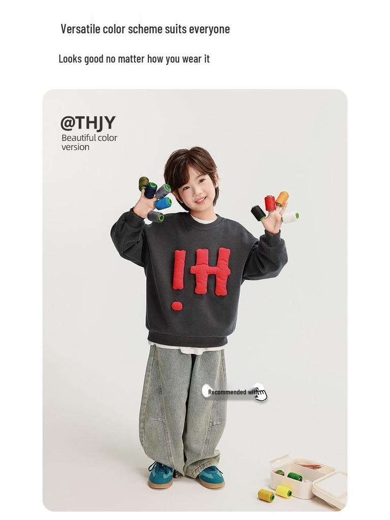 Fairy Tale Memory 2025 Весна/Осень Детский серый свитшот с 3D аппликацией в виде букв