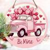 Wooden 1pc Rustic Valentine's Day Sign - Be Mine Pink Truck with Red Balloons - No Electricity Needed Hanging Decor for Door, Wall, Home, Farmhouse