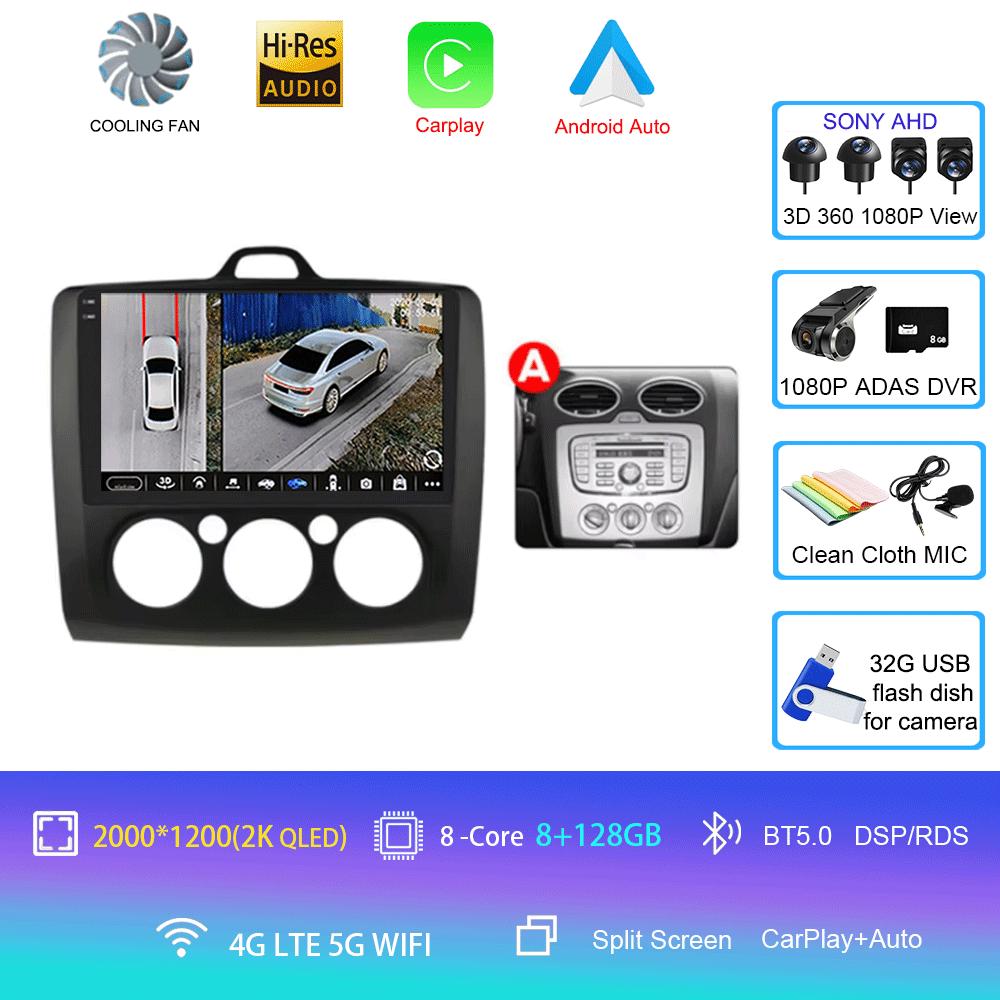 Android 14 Автомобильное радио Авторадио для Ford Focus 2 Mk2 2004 - 2011 GPS-навигация Мультимедийный проигрыватель Carplay Стерео WIFI 360 Камера