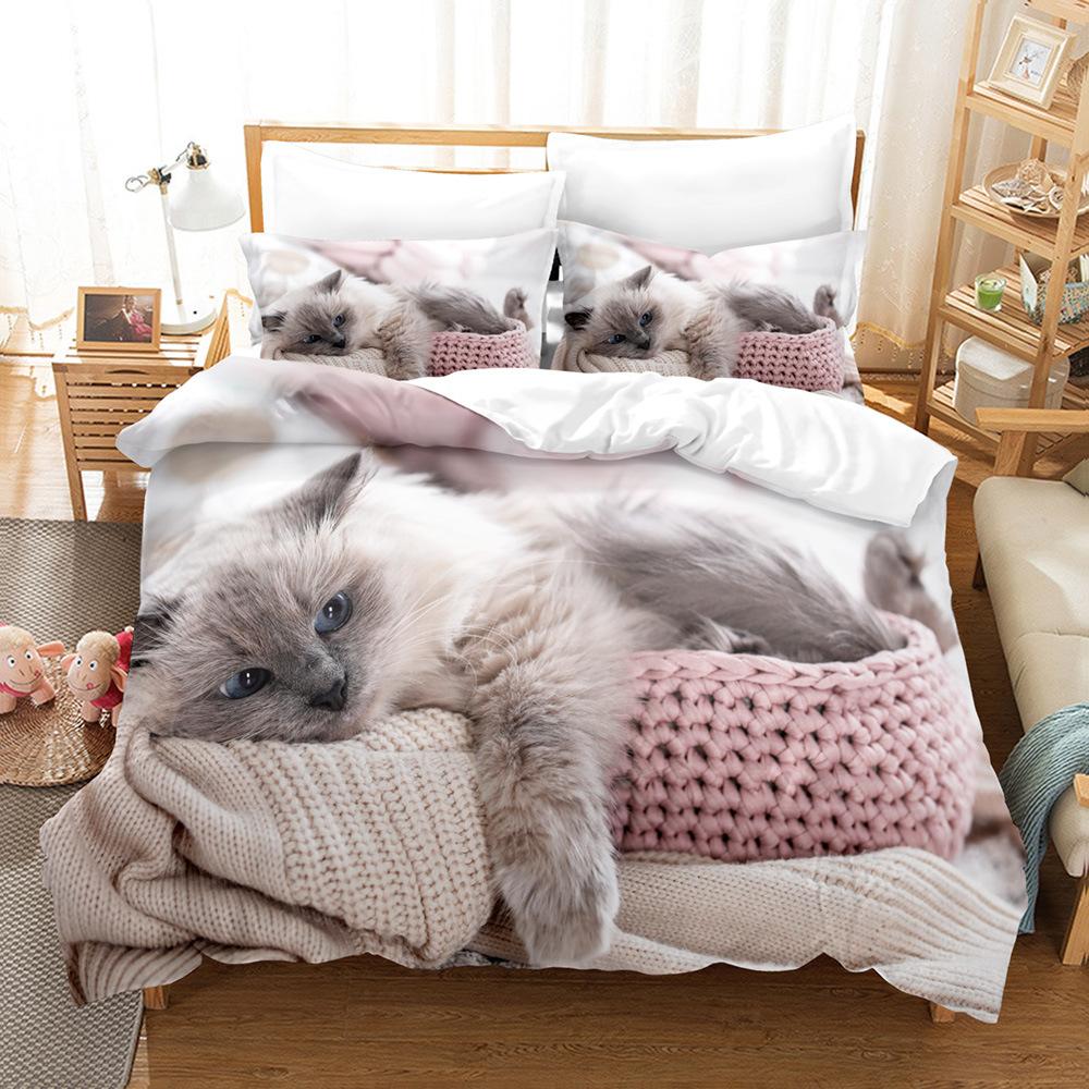 3D Digital Printed Bedding Set Pet Cat Series Duvet Cover and Pillow Case 2/3 Pieces of Microfiber Fabric for Home Decoration