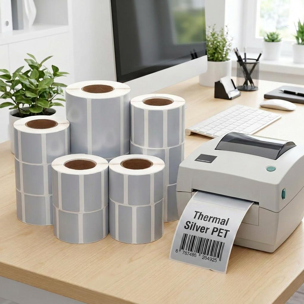 Direct Factory Customized PET Thermal Matte Silver Adhesive Labels-Waterproof Tear-Resistant Oil Proof Free Promotion Grocery