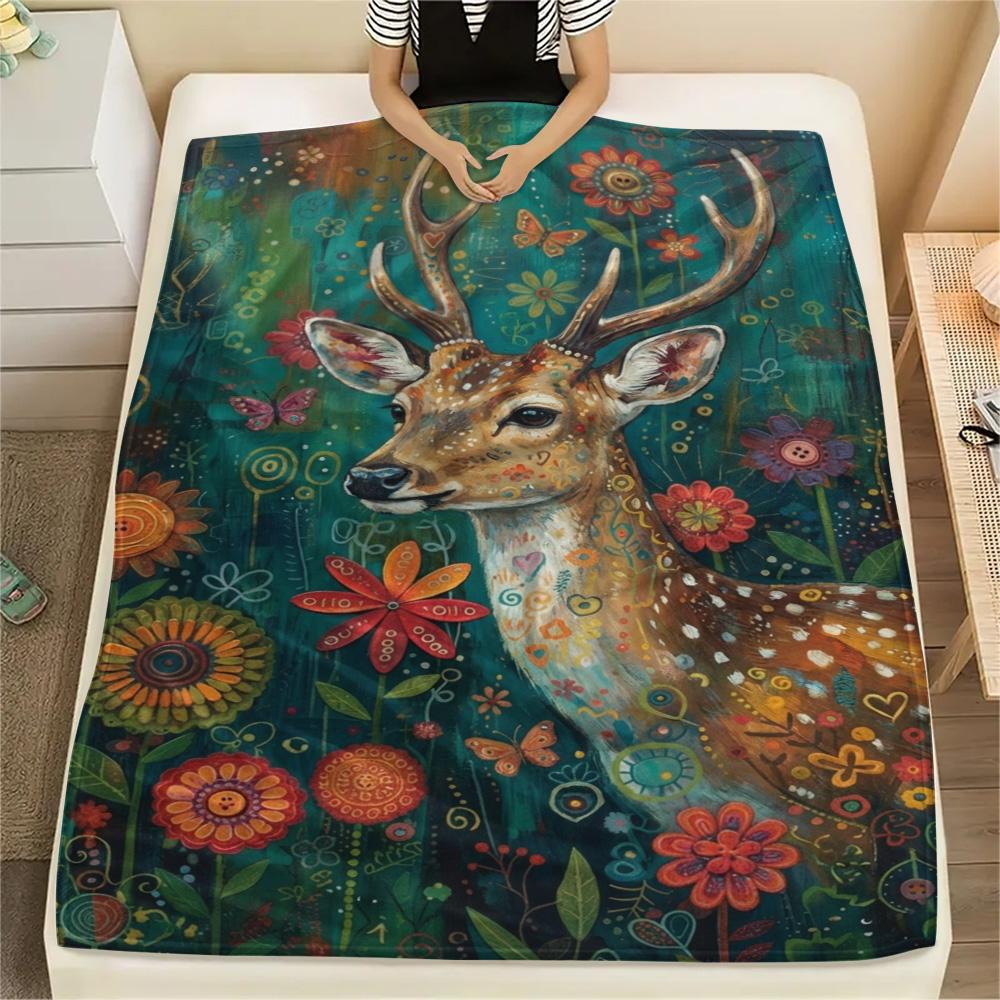 1PC Bohemian Animal Art Print FlAannel Blanket, High quality Comfortable for All Seasons, Home Decor, Warmth and Comfort