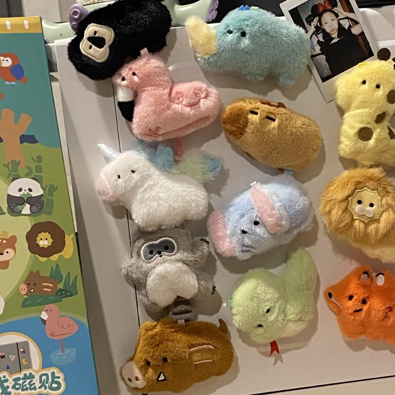 30Types Happy Zoo Animal Plush Refrigerator Sticker Blind Box Cute Magnetic Sticker Kawaii Plushies Toy