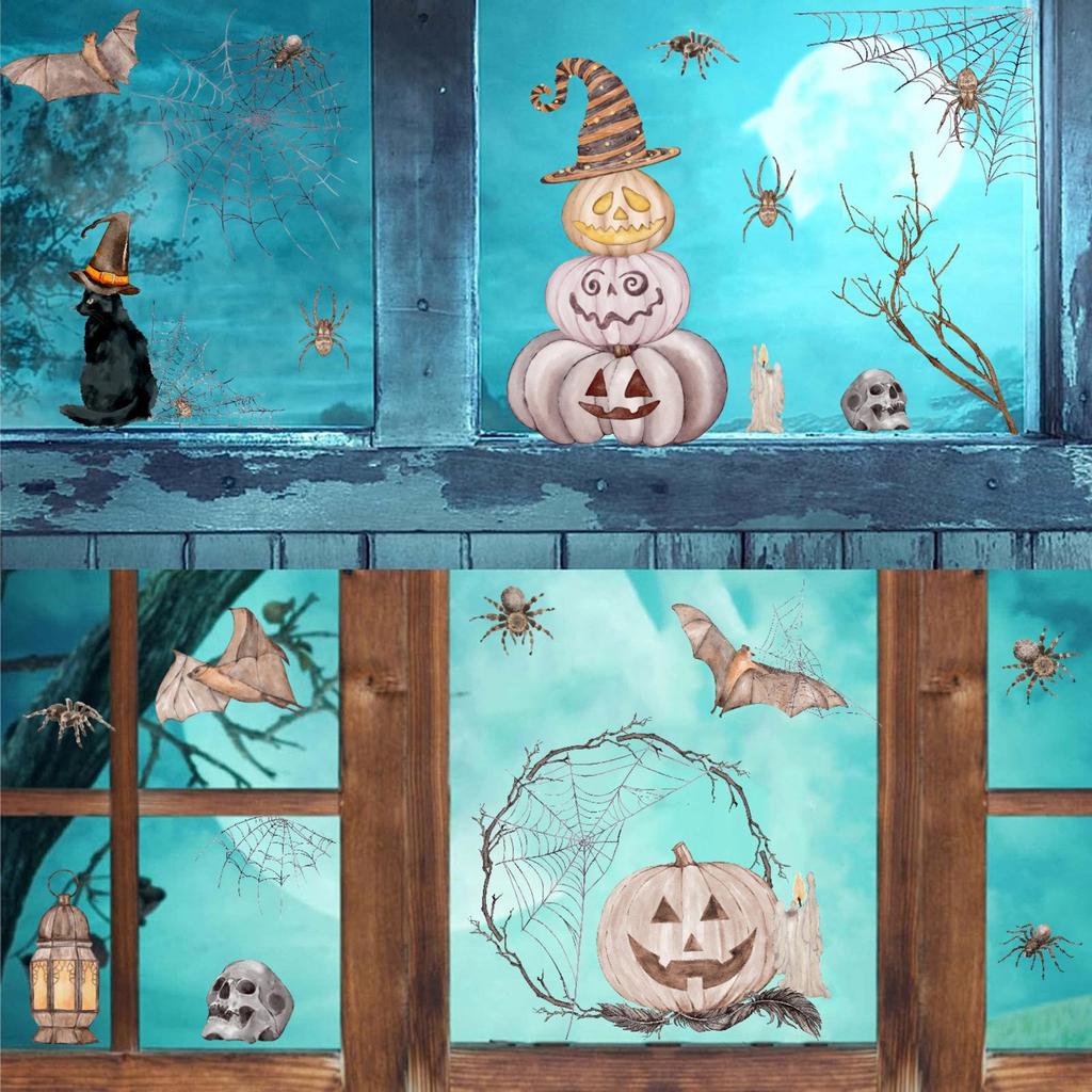 Хэллоуин Наклейки на окна Наклейки для украшения стеклянных окон Праздничная вечеринка Паук Статические наклейки