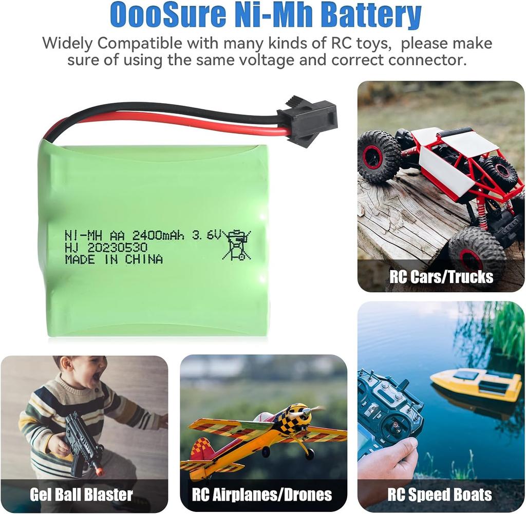 3.6V 2400mAh Ni-MH AA Rechargeable Battery with USB Charging Cable and SM-2P Connector – Ideal for RC Toys, Lighting, and Power Tools