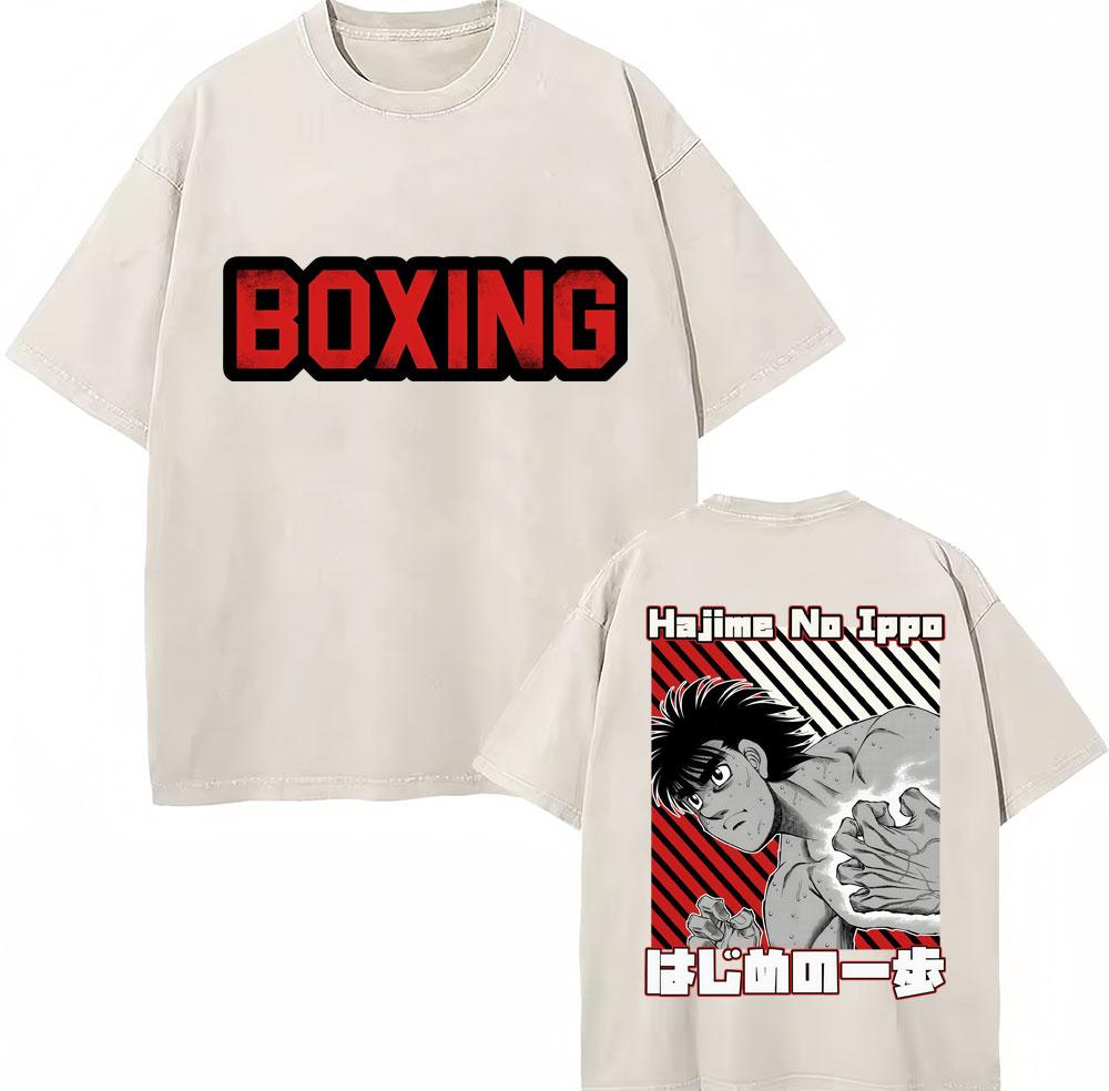 Винтажные выстиранные футболки Аниме Hajime No Ippo Боксерский зал Камогавы Макуноучи KGB Футболки Унисекс Женские Свободные Хлопковые Летние Футболки