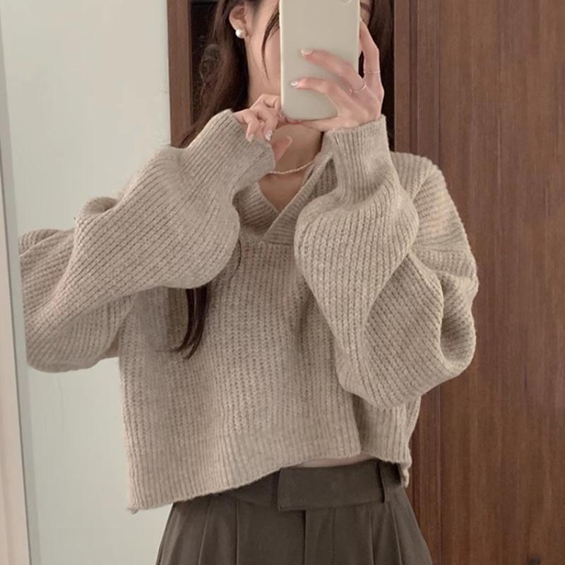 Autumn and Winter Loose Casual Knitted Sweater for Women Fashion Long Sleeve Elegant Pullover Women's Sweaters Vintage Solid Female Knitwear 24819