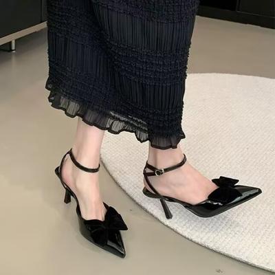 Летние босоножки с бантом-бабочкой, с острым носком и неглубоким вырезом, с металлической застежкой-одной линией, противоскользящие, износостойкие, на высоком каблуке