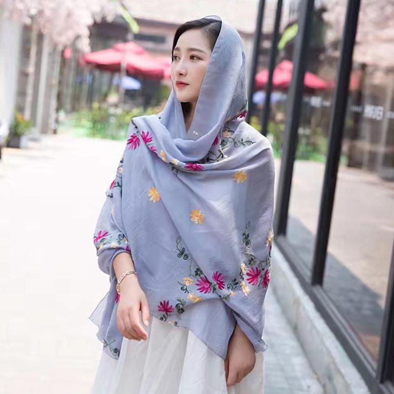 Ethnic Style Embroidery Craft Cotton Linen Scarf for Women Versatile Gauze Scarf Chinese Style Embroidery Long Spring and Autumn