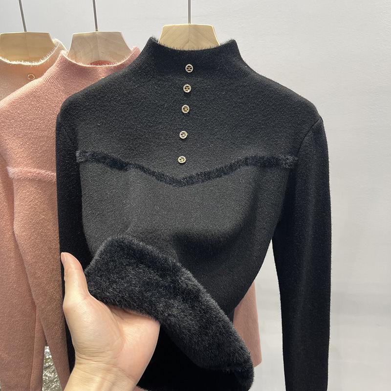 Женский осенне-зимний полувысокий воротник плюшевый свитер толстый теплый универсальный трикотаж повседневный мягкий длинный рукав пуловер