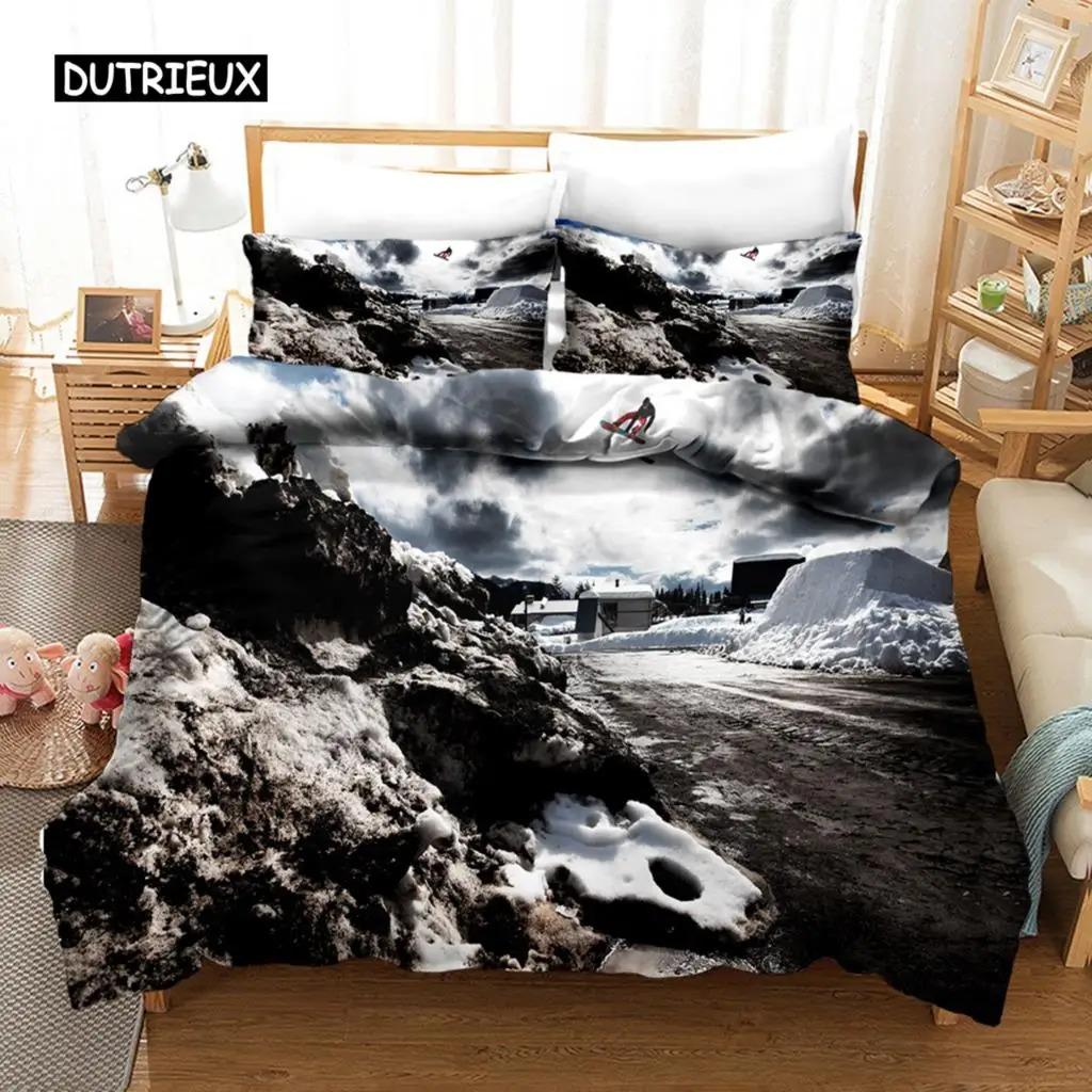 Ski Duvet Cover Microfiber Extreme Sports Theme Twin Bedding Collection Winter Sport Ski Snow Mountain Landscape Queen King Quilt Cover