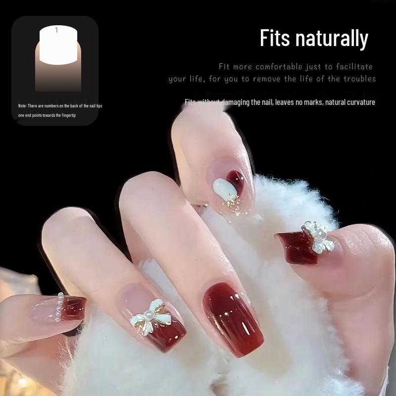 Cat Eye Press-On Nails: Luxurious Nail Art Tips with Stone Glass Beads In Long & Short Whitening Styles