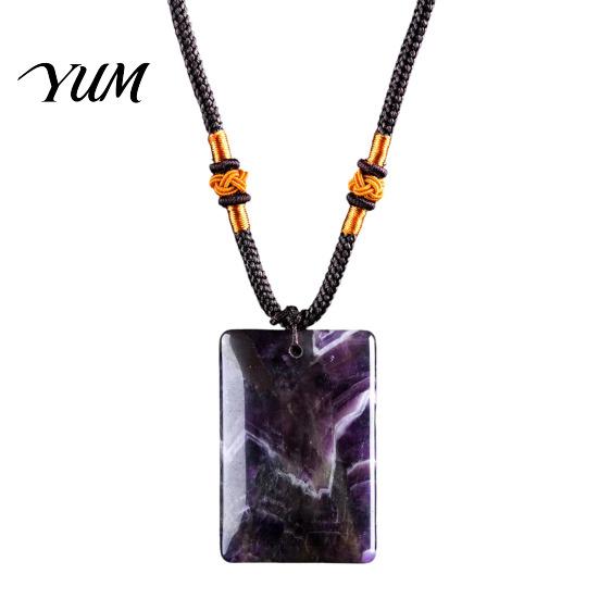Ожерелье из натурального камня, Ожерелье с хрустальным кулоном, Исцеляющая энергия с регулируемым плетеным шнурком, Веревка для бижутерии, Полированный искусственный драгоценный камень для мужчин и женщин
