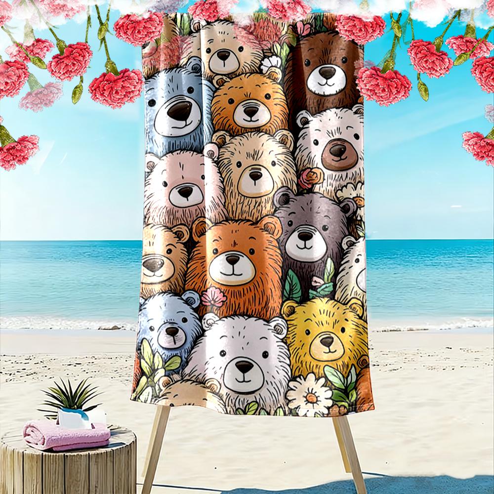 Colorful Cartoon Bear Pattern Design Beach towel quick-drying for travel outdoor sports jogging beach and swimming