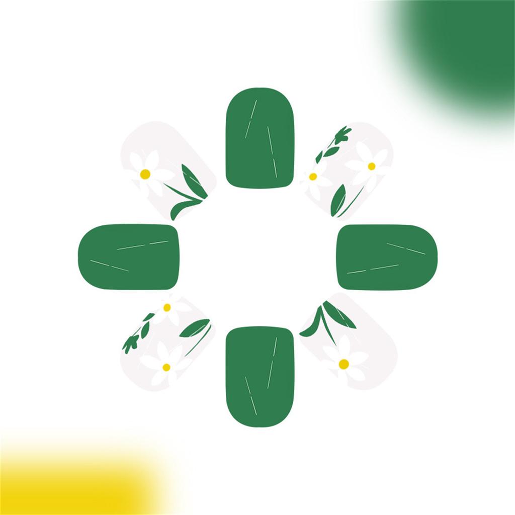 24 шт. накладные ногти с цветами светло-зеленого цвета, глянцевые, с полным покрытием, наклеиваются на ноготь, короткие, квадратные, накладные ногти