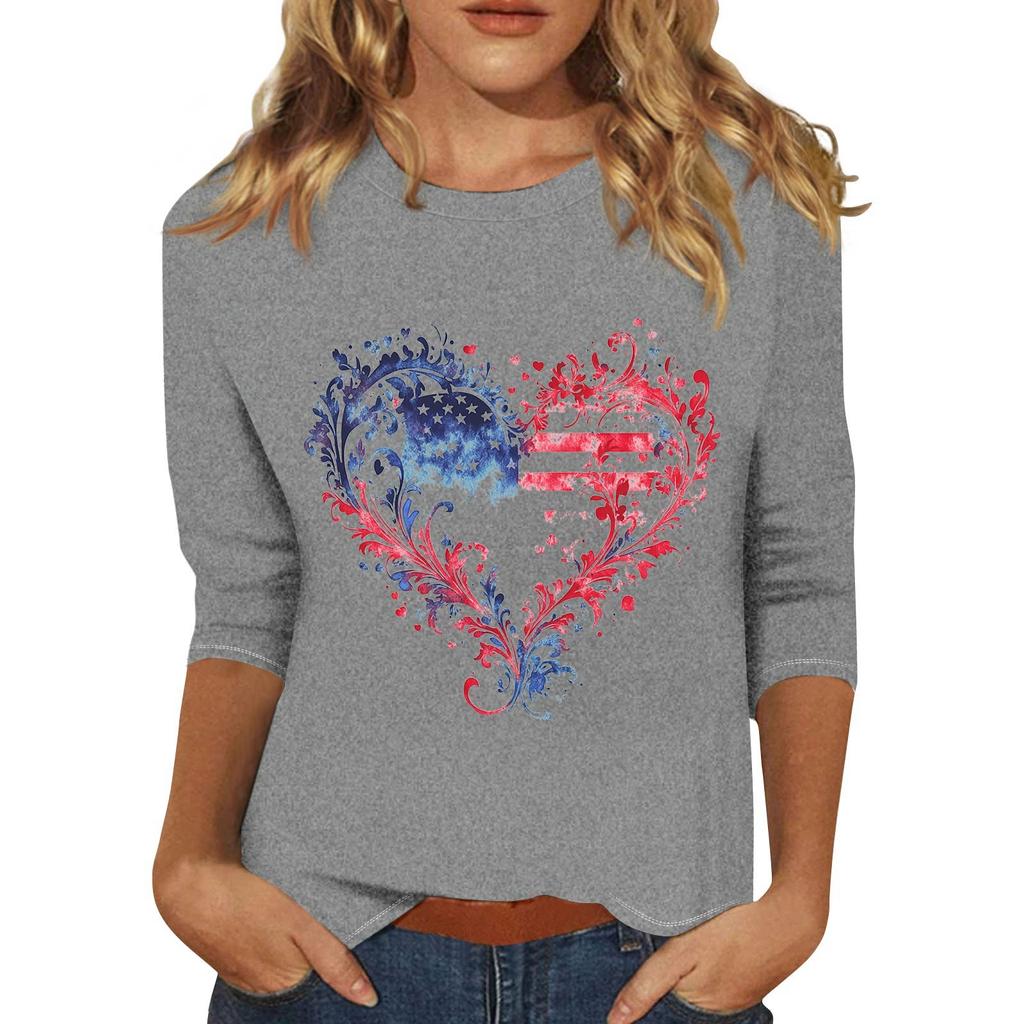 Women's Fashionable Casual Three Quarter Sleeve Printed Collar Pullover Top